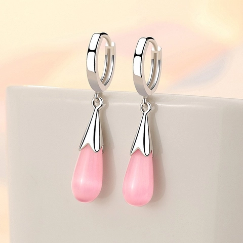 925 Sterling Zilver Vintage Kattenoogsteen Waterdruppel Oorbellen Elegante Druppel Oorknopjes Voor Vrouwen Retro Mode Sieraden Cadeau