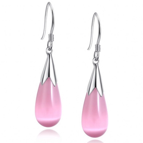 S925 Sterling Zilveren Waterdruppel Haak Oorbellen Voor Vrouwen Kunstmatige Kattenoogsteen Elegante Oorbellen Sieraden