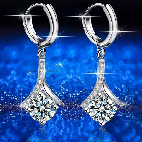 S925 Sterling Zilveren Waterdruppel Oorbellen Voor Vrouwen Elegante Huggie Hoop Oorbellen Met Witte Blauwe Strass Kwastje Sieraden