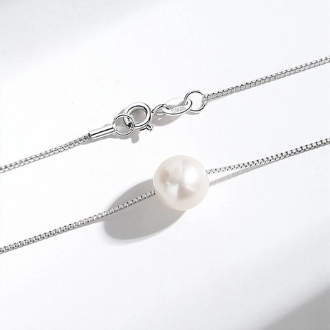 925 Sterling Silver Box Chain Single Artificial Pearl Pendant Necklace For Women Elegant Minimalist Clavicle Chain Jewelry Gift