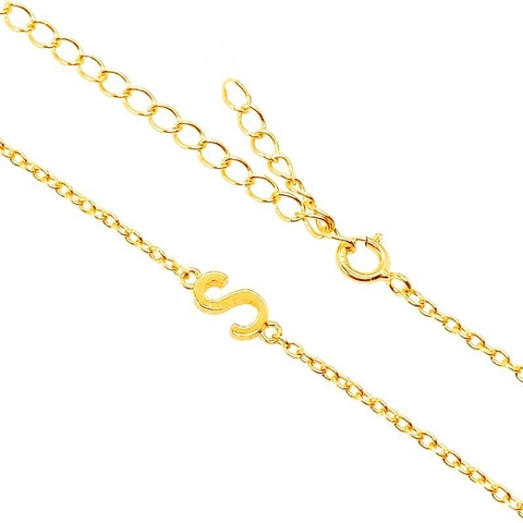 Collier avec Lettre Initiale en Argent Sterling 925 Plaqué Or Pendentif Alphabet Simple Chaîne à Maillons Bijoux de Mode