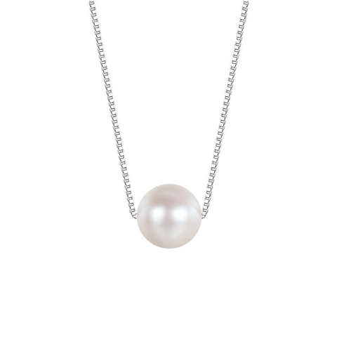 Collana in Argento Sterling 925 Con Pendente a Perla di Conchiglia Rotonda Elegante Minimalista Catena Box Per Matrimonio Festa Donna Gioielli