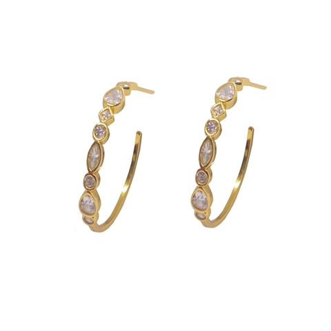 Moderni Orecchini a Cerchio in Argento Sterling 925 da Donna Placcati in Oro a Forma di C Con Strass Gioielli alla Moda