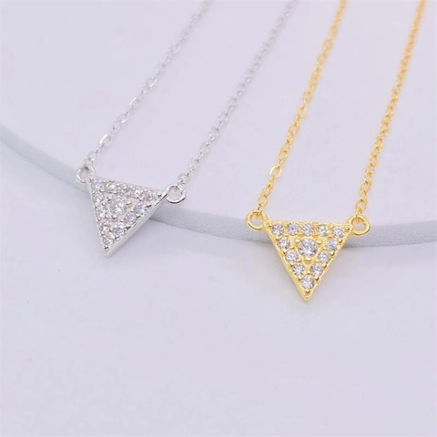 Collar con Colgante de Triángulo de Plata de Ley 925 para Mujer Cadena de Clavícula Geométrica Circonia Joyería Fina Minimalista