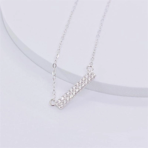 S925 Sterling Silver Rectangular Bar Pendant Necklace For Women Elegant Inlaid Zirconia Minimalist Geometric Jewelry