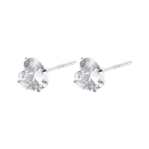 925 Sterling Silver Heart Stud Earrings For Women Clear Zirconia Inlaid Four Prong Sparkling Small Ear Studs Jewelry Gift White Gold Plated