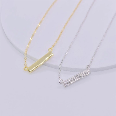 925 Sterling Zilver Dubbele Rij Zirconia Balk Hanger Halsketting Nis Luxe Glanzende Sleutelbeen Ketting Voor Vrouwen Sieraden
