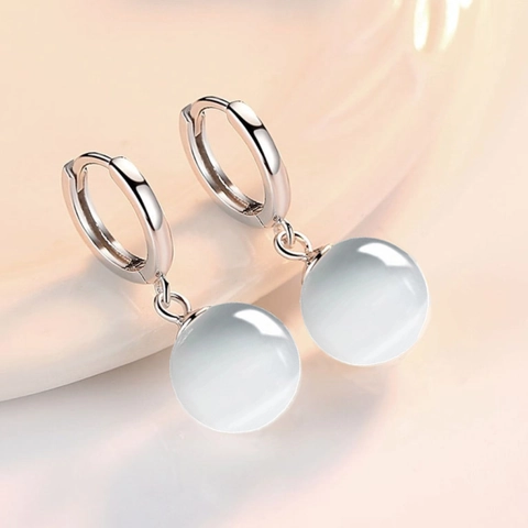 Orecchini in Argento Sterling 925 con Pietra Occhio di Gatto per Donna Moda Coreana Temperamento Geometrico Pendenti Rotondi