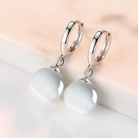 Orecchini in Argento Sterling 925 con Pietra Occhio di Gatto per Donna Moda Coreana Temperamento Geometrico Pendenti Rotondi