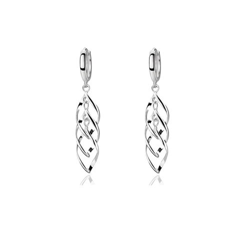 925 Sterling Silver Long Wave Spiral Drop Earrings For Women Elegant Geometric Leaf Shaped Hoop Earrings Wedding Jewelry