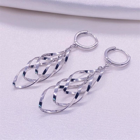 925 Sterling Silver Long Wave Spiral Drop Earrings For Women Elegant Geometric Leaf Shaped Hoop Earrings Wedding Jewelry
