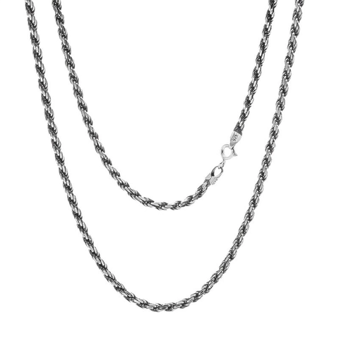 Collana a Corda in Argento Sterling 925 Retrò Invecchiato per Uomo Donna Collana a Maglie Intrecciate a Spirale Gioielli