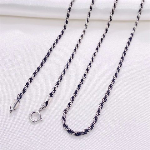 925 Sterling Silver Rope Chain Necklace Vintage Oxidized Twisted Chain Necklace For Men Women Minimalist Fine Jewelry Necklaces
