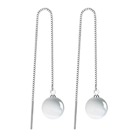 Orecchini a Filo Lungo in Argento Sterling 925 con Pietra Occhio di Gatto per Donna Eleganti Orecchini Pendenti Semplici a Catena Geometrica Gioielli