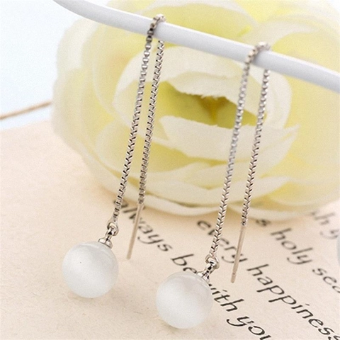 Orecchini a Filo Lungo in Argento Sterling 925 con Pietra Occhio di Gatto per Donna Eleganti Orecchini Pendenti Semplici a Catena Geometrica Gioielli