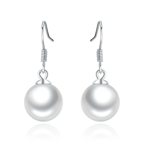 Klassische 925 Sterlingsilber Hängeohrringe Elegante Runde Künstliche Perle Ohrringe Für Damen Modeschmuck