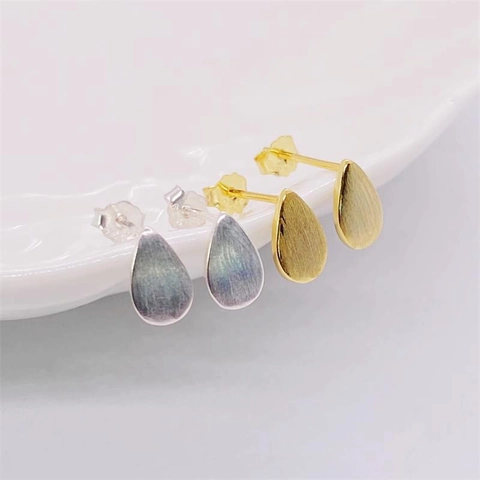 925 Sterling Silver Teardrop Stud Earrings Brushed Texture Water Drop Minimalist Earrings Gold Silver Color Jewelry For Women