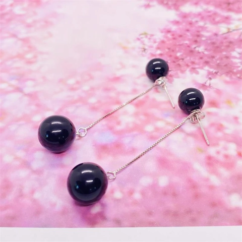 S925 Sterling Silver Black Agate Drop Earrings Minimalist Geometric Round Bead Tassel Ear Line For Women Jewelry Gift