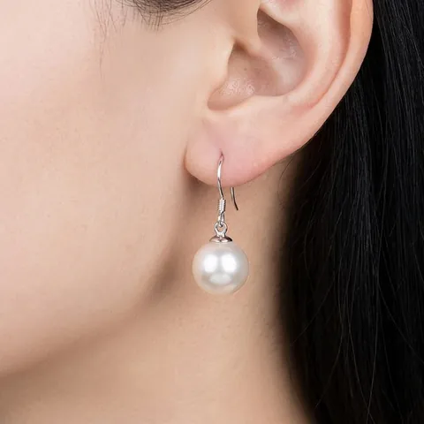 Klassische 925 Sterlingsilber Hängeohrringe Elegante Runde Künstliche Perle Ohrringe Für Damen Modeschmuck