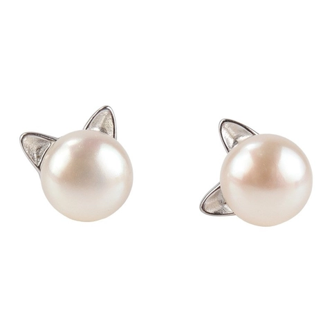 S925 Sterlingsilber Katzenohr Ohrstecker Mit Künstlicher Perle Süßer Tier Schmuck Geschenk Für Damen Mädchen Accessoire