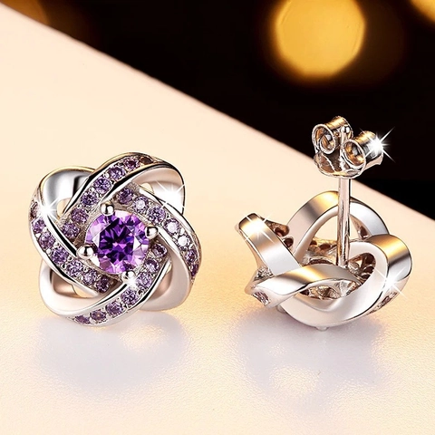 S925 Sterling Silber Blumen Ohrstecker Mit Lila Zirkonia Elegante Minimalistische Vierblättriges Kleeblatt Ohrringe Für Damen Schmuck
