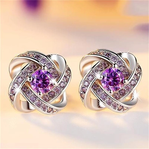 S925 Sterling Silber Blumen Ohrstecker Mit Lila Zirkonia Elegante Minimalistische Vierblättriges Kleeblatt Ohrringe Für Damen Schmuck