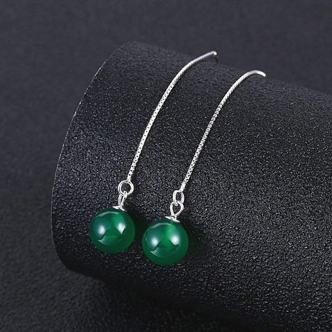 S925 Ασήμι 925 Μακριά Σκουλαρίκια Ear Threader Με Μενταγιόν Πράσινο Αχάτη Μινιμαλιστικά Κοσμήματα Μόδας Για Γυναίκες Κομψή Γραμμή Αυτιού