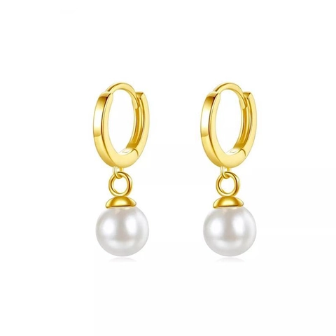 Pendientes de Aro de Plata de Ley 925 para Mujer Elegantes Pendientes Colgantes de Perlas Artificiales Joyería