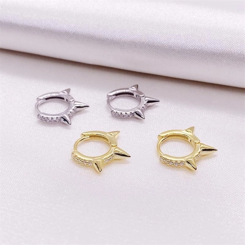 Punk 925 Sterling Silber Spike Huggie Hoop Ohrringe Für Damen Strass Eingelegt Geometrische Dreieck Mode Schmuck Geschenk