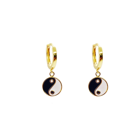 Orecchini a Cerchio Yin Yang in Argento Sterling S925 per Donna Pendente a Goccia Tai Chi Placcato Oro Gioielli Geometrici