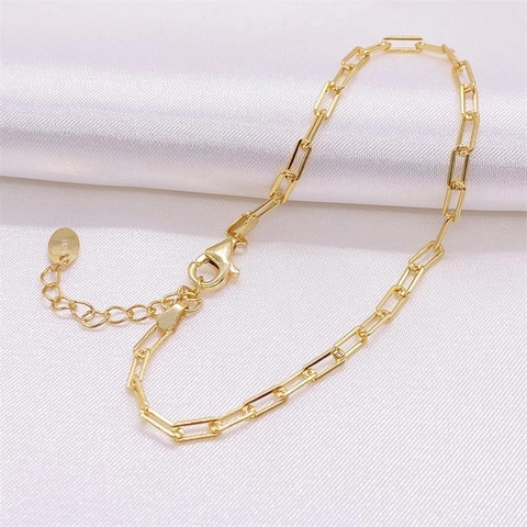 Bracelet Chaîne Trombone en Argent Sterling S925 Plaqué Or pour Femmes Bracelet à Maillons Géométriques Minimalistes Bijoux Cadeau