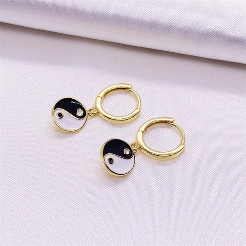 Orecchini a Cerchio Yin Yang in Argento Sterling S925 per Donna Pendente a Goccia Tai Chi Placcato Oro Gioielli Geometrici