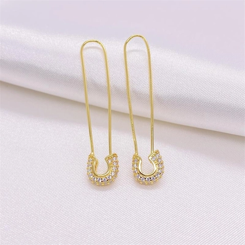 925 Sterlingsilber Sicherheitsnadel Ohrringe Für Damen Vergoldet Strass Minimalistisch Geometrisch Hängeohrringe Schmuck