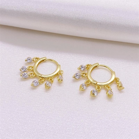Elegant 925 Sterling Silver Gold Plated Zirconia Tassel Hoop Earrings For Women Fashion Geometric Daily Commute Jewelry