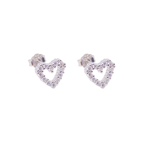Pendientes de Botón de Corazón Hueco de Plata de Ley 925 para Mujer Diamante de Imitación Incrustado Estilo Coreano Joyería