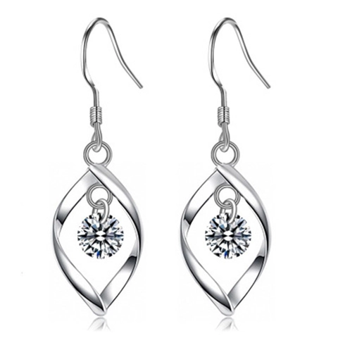 Orecchini Pendenti con Gancio in Argento Sterling 925 e Zirconia Design a Onda Attorcigliata Placcati Platino Gioielli Donna