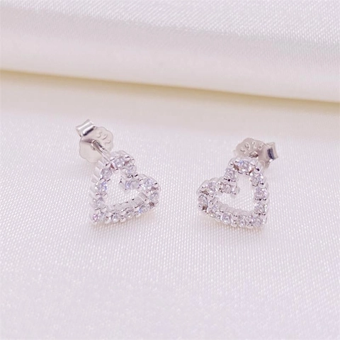 925 Sterlingsilber Herz Ohrstecker Für Damen Hohles Herz Strass Mode Schmuck Kleine Ohrring Accessoire Geschenk