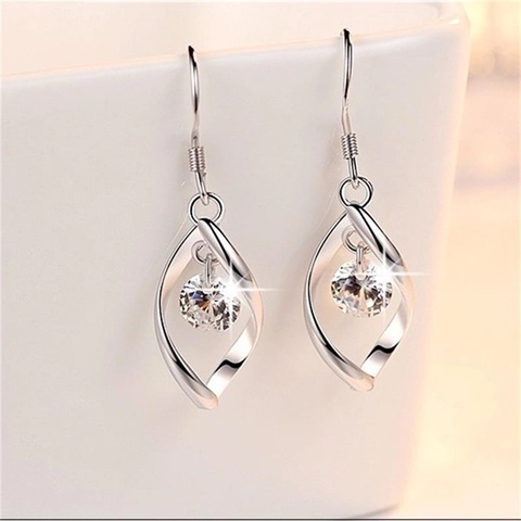 Orecchini Pendenti con Gancio in Argento Sterling 925 e Zirconia Design a Onda Attorcigliata Placcati Platino Gioielli Donna