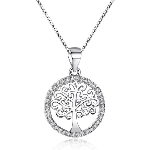 Collana con Pendente Albero della Vita in Argento Sterling 925 per Donna Oro Platino Oro Rosa Strass Intarsiato Gioielli Botanici