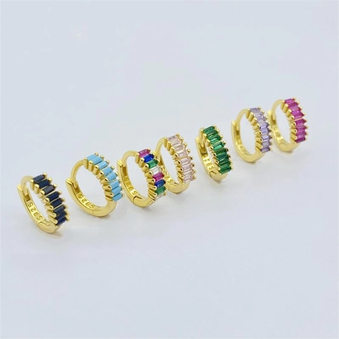 Orecchini a Cerchio Huggie in Argento Sterling S925 Con Strass Baguette per Donna Orecchini a Cerchio Piccoli Placcati Oro Argento