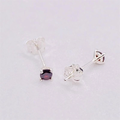 Pendientes de Botón Clásicos de Plata de Ley 925 con 4 Garras y Strass Rojo Redondo para Mujer Joyería Coreana
