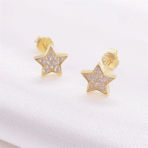 Mode 925 Sterling Silber Stern Ohrstecker Für Damen Vergoldet Pave Strass Funkelnde Stern Piercing Schmuck Geschenk