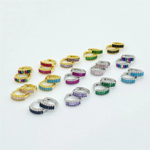 Orecchini a Cerchio Huggie in Argento Sterling S925 Con Strass Baguette per Donna Orecchini a Cerchio Piccoli Placcati Oro Argento