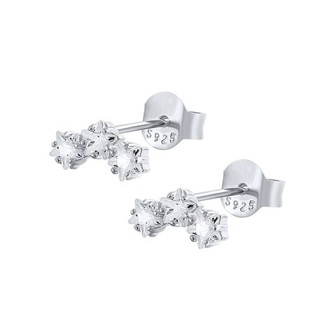 Orecchini a Bottone a Stella in Argento Sterling 925 per Donna Orecchini a Tripla Stella con Strass Lucidi Placcati Oro Argento Gioielli di Moda Elegante