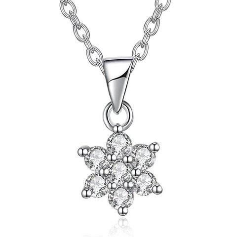 Collana con Ciondolo a Fiocco di Neve in Argento Sterling 925 Elegante Collana con Ciondolo a Fiore in Zirconia per Donna