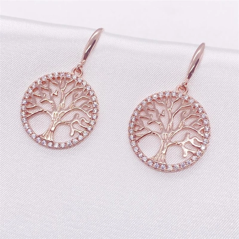 Orecchini a Goccia in Argento Sterling 925 Albero Della Vita Eleganti Orecchini Pendenti Traforati Con Strass Gioielli da Donna