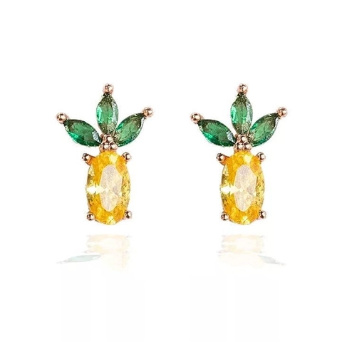 925 Sterling Silver Pineapple Stud Earrings For Women Cute Fruit Shape Rhinestone Inlaid Fashion Jewelry Tiny Ear Studs Gold Plated