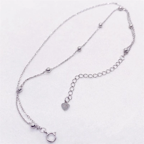 925 Sterlingsilber Doppellagige Perlen Fußkettchen Für Damen Minimalistische Polierte Kugelkette Fußschmuck Mit Herzanhänger