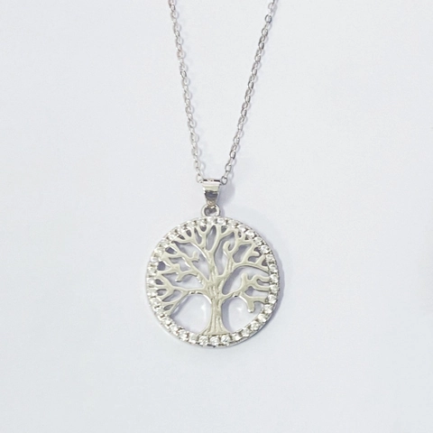 Collana con Ciondolo Albero della Vita in Argento Sterling 925 Retro Tondo Traforato Intarsiato con Zirconia Gioielli Donna