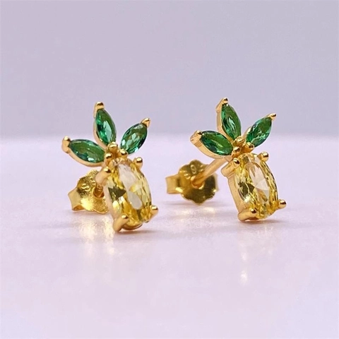 S925 Sterlingsilber Ananas Ohrstecker Vergoldet Obst Strass Koreanischer Stil Süß Damen Schmuck Geschenk